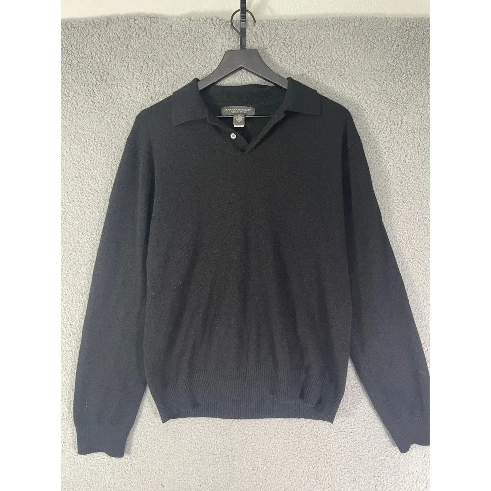 Banana Republic Mens Black Cashmere Sweater XL Knit Pullover Luxury‎